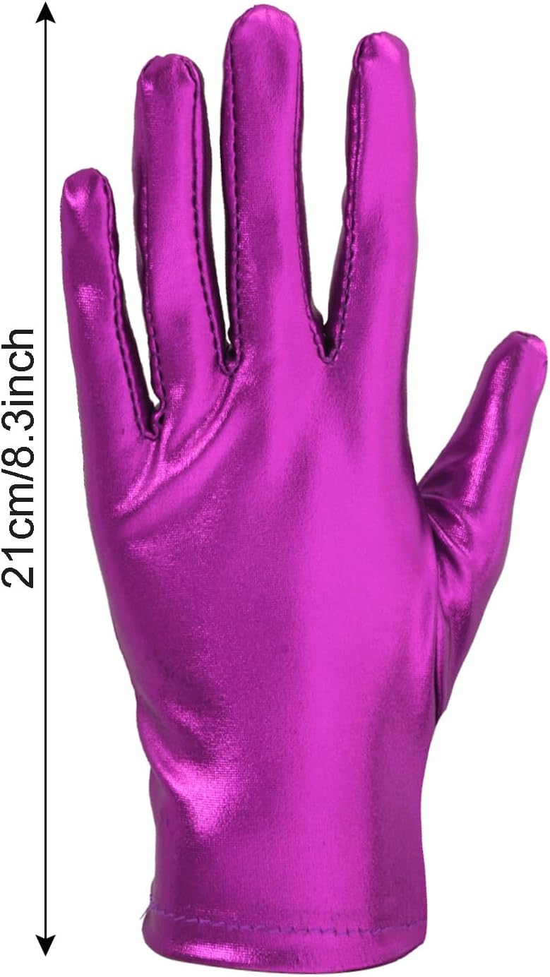 Rbenxia 1 Pair of Shiny Metallic Spandex Gloves Faux Leather Cropped Gloves for Halloween Cosplay Costume Party Favors - Image 2